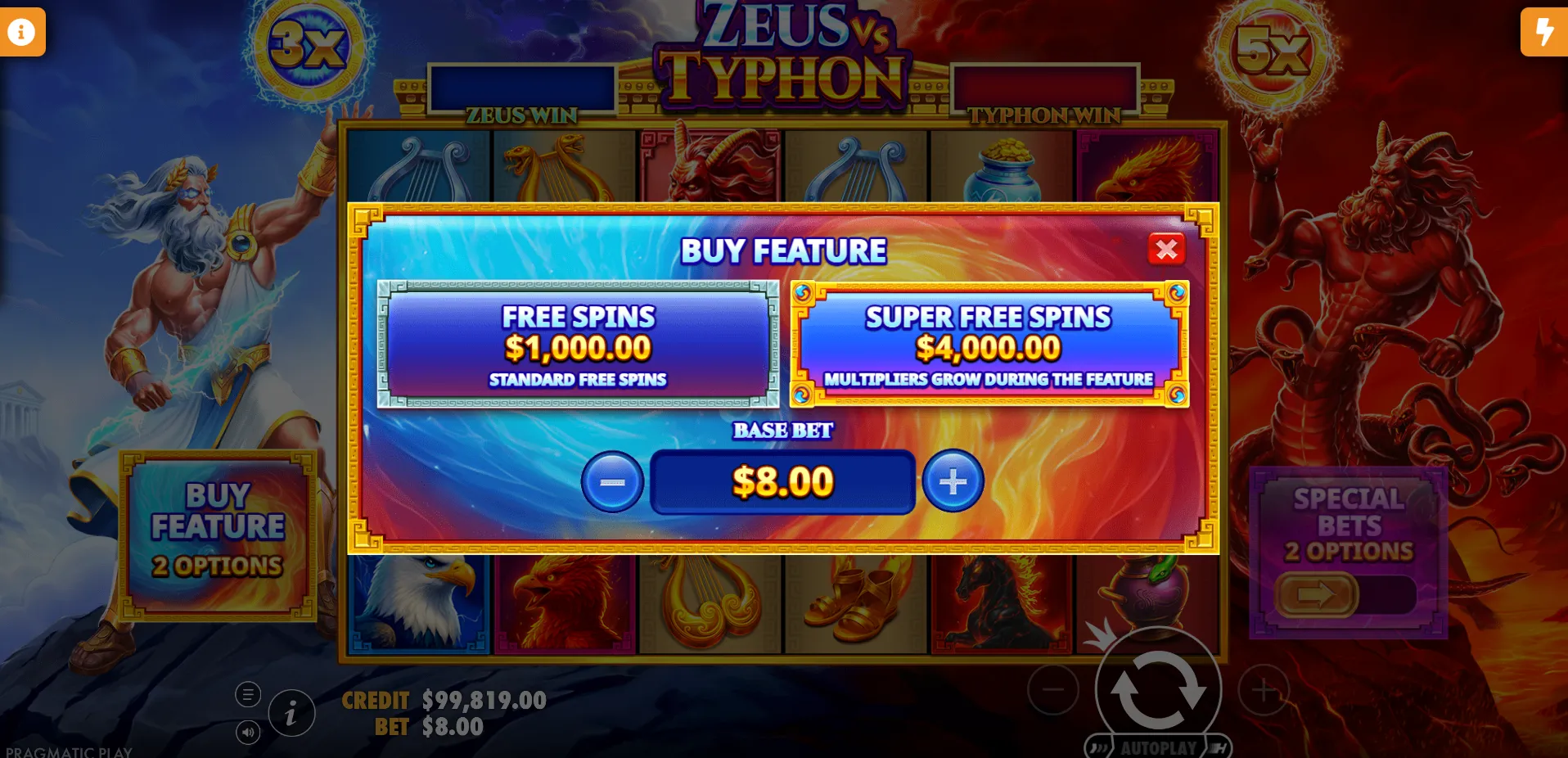 Zeus vs Typhon Bonus